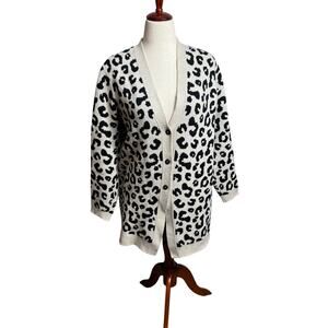 J. Jill animal print cardigan sweater tan brown button up longer length  Sz L